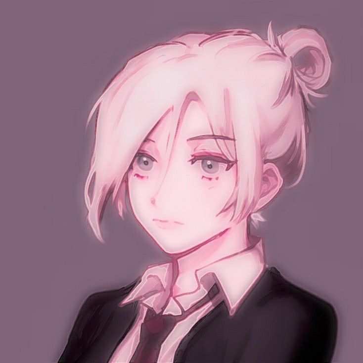 an anime character with blonde hair wearing a black suit and tie, looking at the camera