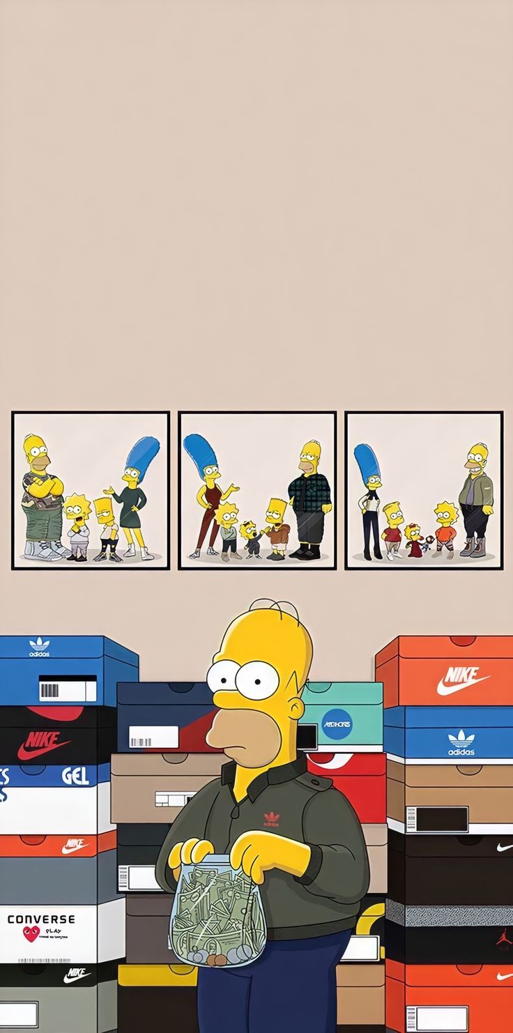 the simpsons character is standing in front of some boxes with his hand on his hip