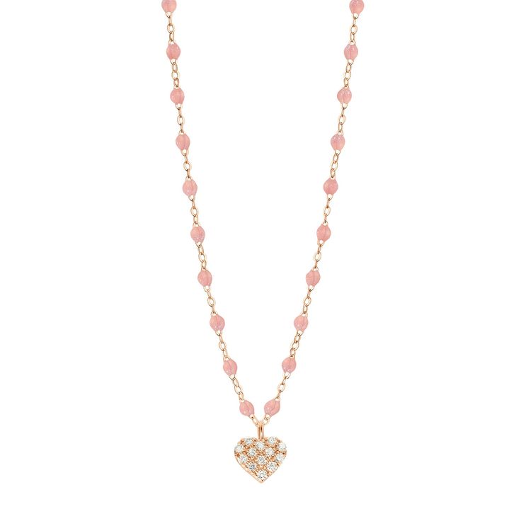 Gigi Clozeau - In Love Diamond Necklace, Blush, Rose Gold, 16.5 Luxury Rose Gold Heart Necklace, Luxury Heart-shaped Rose Gold Necklace, Rose Gold Heart Pendant Necklace With Beads, Rose Gold Heart Beaded Pendant Necklace, Rose Gold Heart Beads Pendant Necklace, Luxury Rose Gold Necklace For Valentine's Day, Rose Gold Heart Charm Fine Necklace, Luxury Pink Necklace With Pearl Pendant, Rose Gold Fine Jewelry Necklaces With Heart Charm