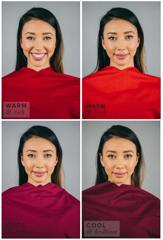 four different pictures of a woman's face and the words warm on her chest