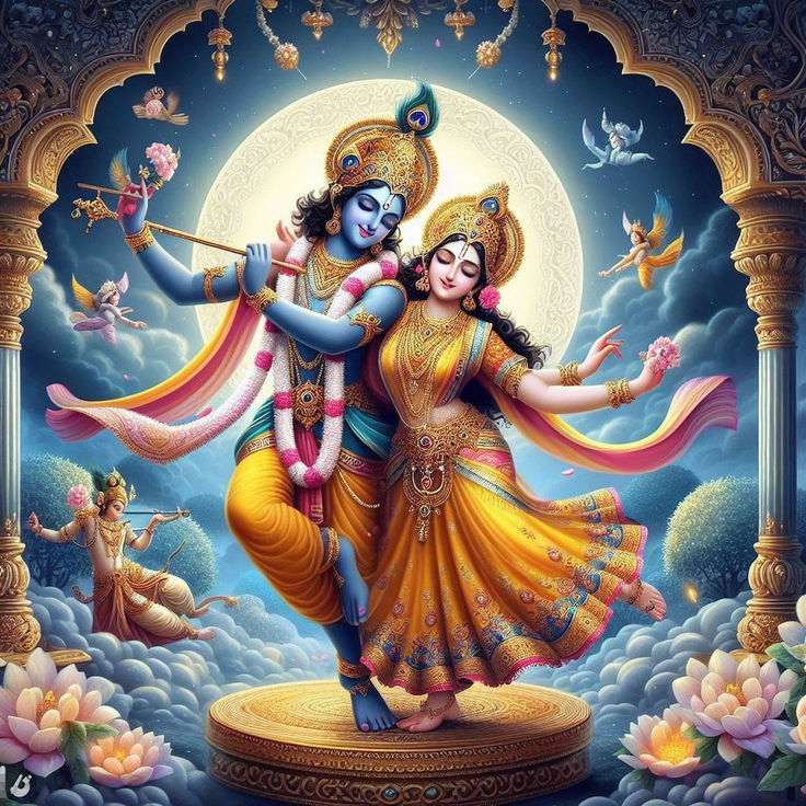 the hindu god and goddess are embracing each other in front of a full moon sky