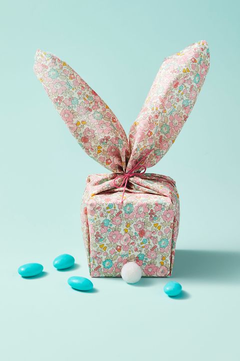 an easter bunny box with blue and pink candies