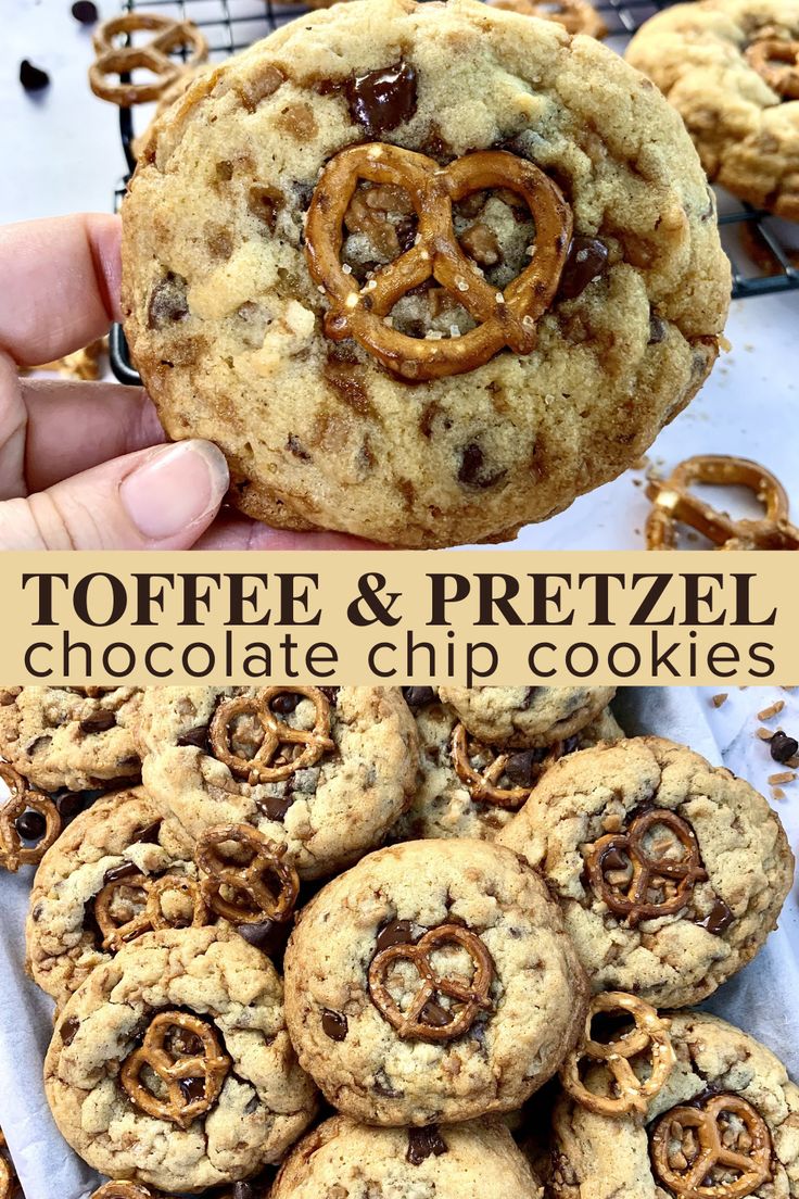 toffee and pretzel chocolate chip cookies