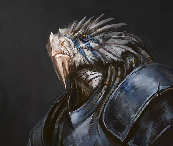 a painting of a bird wearing armor with its head turned to look like an eagle