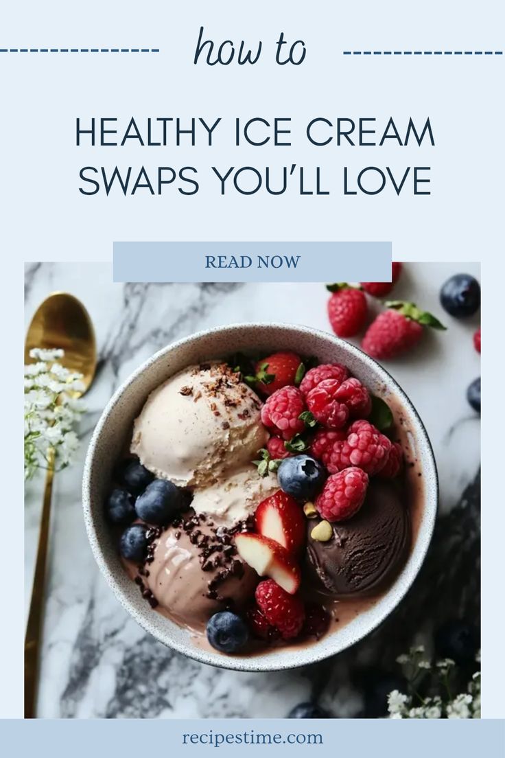 a bowl filled with ice cream and berries