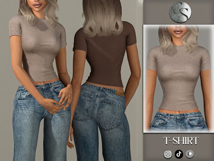 The Sims Resource - Mia Cotton T-Shirt Sims4 Cc Clothing Female Jeans, Sims 4 Cc T Shirts Female, Sims 4 Boys Cc Clothing, The Sims 4 Cc Clothing For Women Shirt, The Sims 4 Cc Shirts, Sims 4 Shirts Cc, Sims 4 Cc Jeans, Sims 4 Skills, Different Body Sizes