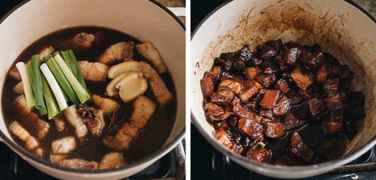 two pictures showing the process of cooking food