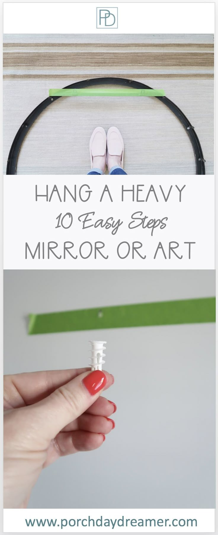 a hand holding a toothbrush with the words hang a heavy 10 easy steps mirror or art