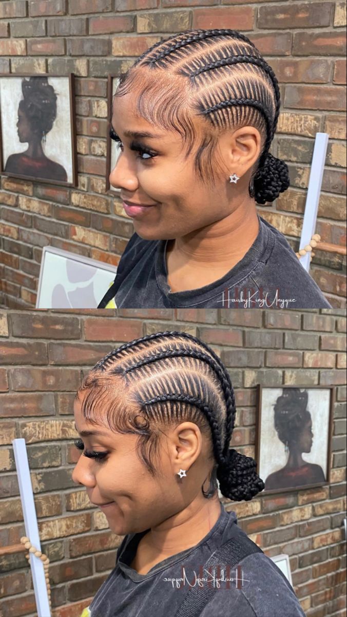 Braids Going Back Into A Ponytail, Feed In Braids Short Hair, Ginger Stitch Braids Black Women, Edges For Straight Back Braids, Halo Hair Styles Black, Cute Slick Ponytails For Black Women, Medium Cornrows Braids To The Back, Feed Ins Braids To The Back, Straight Back Feedins Braids