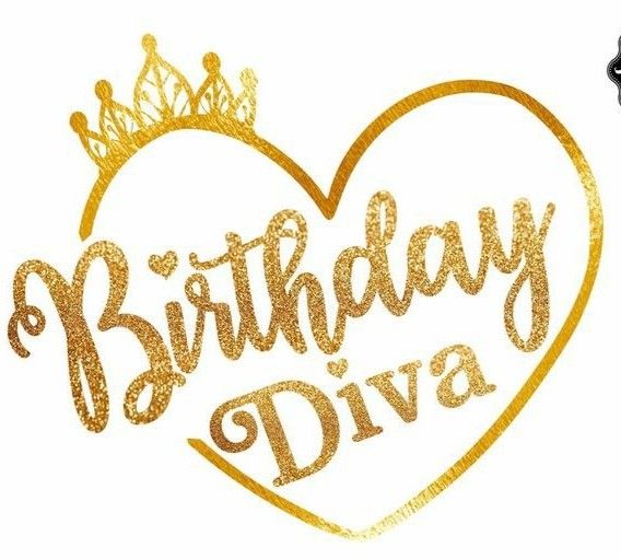 a heart with the words birthday dive written in gold glitter on it and a crown