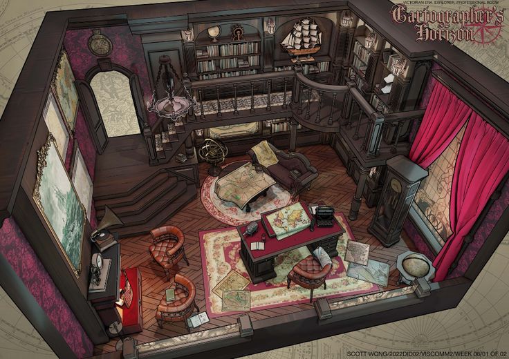 Fantasy Office Room Concept Art, Dungeon Interior Concept Art, Dnd Room Art, Steampunk Room Concept Art, Alchemist Room Concept Art, Explorer Room Decor, Victorian Gaming Setup, Types Of Rooms In A House List, Victorian Room Design