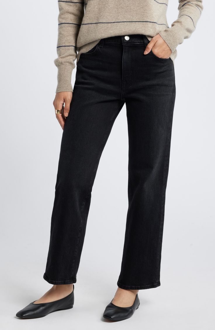 A dark wash adds subtle polish to these high-waist jeans cut from low-stretch denim so you easily through your day. Zip fly with button closure Five-pocket style 77% cotton, 22% lyocell, 1% spandex Machine wash, tumble dry Imported High Rise Washed Black Flare Jeans For Work, Mid-rise Flare Jeans In Washed Black For Work, Classic Straight Leg Washed Black Jeans, Washed Black Straight Leg Cropped Jeans For Fall, Black Straight Leg Cropped Jeans For Work, Black Cropped Straight Leg Jeans For Work, Everyday Washed Black Mid-rise Jeans, Dark Wash Five-pocket Jeans For Fall, Washed Black Flare Jeans With Five Pockets For Work