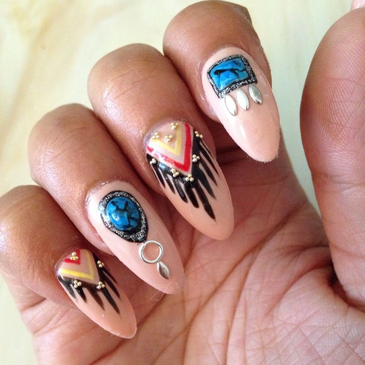 Native American Nail Acrylic Design Native American Nail Art, Indian Nail Art, Indian Nails, Japanese Nail Design, American Nails, 3d Nail Art Designs, Nail Art Designs Images, Nail Art Pictures, Japanese Nail Art