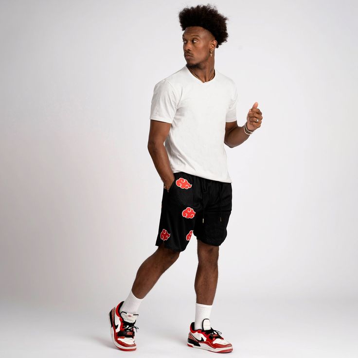 Our Cloud Anime Mesh Shorts are the perfect way to show off your love for anime and streetwear fashion. Featuring a mesh construction for a comfortable and customized fit. Contrast trims keep these shorts looking straight fire and make them a stand out, on and off the court. Cop yours today and roll with the pros!- Cloud Anime Mesh Shorts- 5.5" Inseam- Ultra-Comfortable, Silky Smooth Inner Lining- Elasticated Waistband- 100% Mesh Fabric- Fully Sublimated- Double Side Deep Pockets Summer Streetwear Techwear Shorts, Black Short Length Rave Bottoms, Black Techwear Shorts For Streetwear, Black Techwear Cargo Shorts, Techwear Style Shorts For Streetwear, Black Rave Style Shorts, Black Rave Style Short Bottoms, Black Athletic Shorts For Summer Streetwear, Casual Black Athletic Shorts For Streetwear