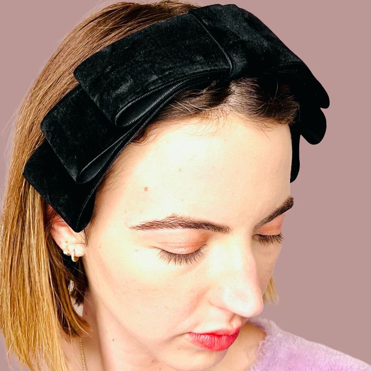 French Layered Velvet Bow Headband - Etsy Black Velvet Bow, Polka Dot Socks, Bow Headband Hairstyles, Velvet Hair, Velvet Headband, Velvet Bow, Classic Chic, Turban Headbands, Timeless Accessories