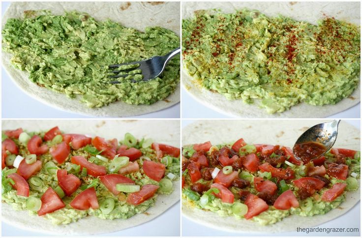 the process of making guacamole with tomatoes and lettuce is shown