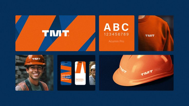 an orange and blue business card for tmt