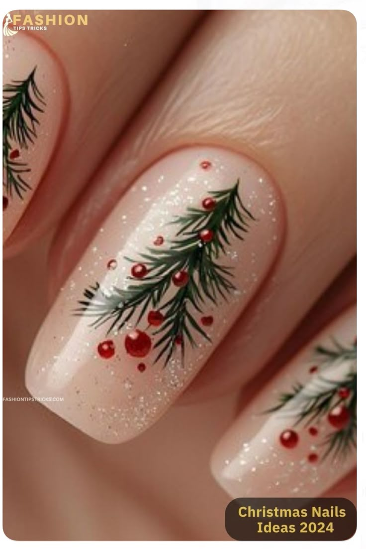 Christmas Fingernail Art, Beautiful Christmas Nails, Tree Nails Art, Dip Nails Christmas Ideas, Simple Holiday Nail Designs, Poinsettia Nails Design, Christmas Finger Nails, Christmas Nail Colors Winter, Christmas Nails Design Elegant