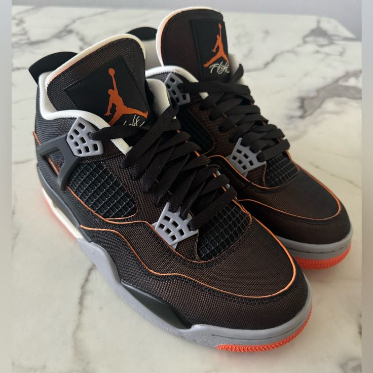 Brand New In Box. Never Worn. Custom Orange Leather Sneakers With Translucent Outsole, Orange Custom Sneakers With Translucent Outsole, Custom Orange Sneakers With Translucent Outsole, Shoes Air, Jordan 4 Retro, Womens Jordans, Air Jordan 4, Air Jordan 4 Retro, Orange Brown