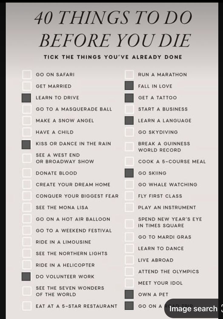 a poster with the words 40 things to do before you die in black and white