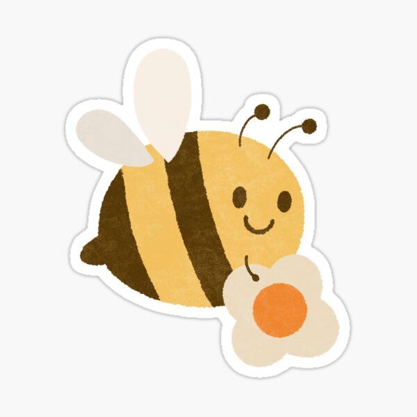 a sticker with a bee holding an egg in it's belly and smiling