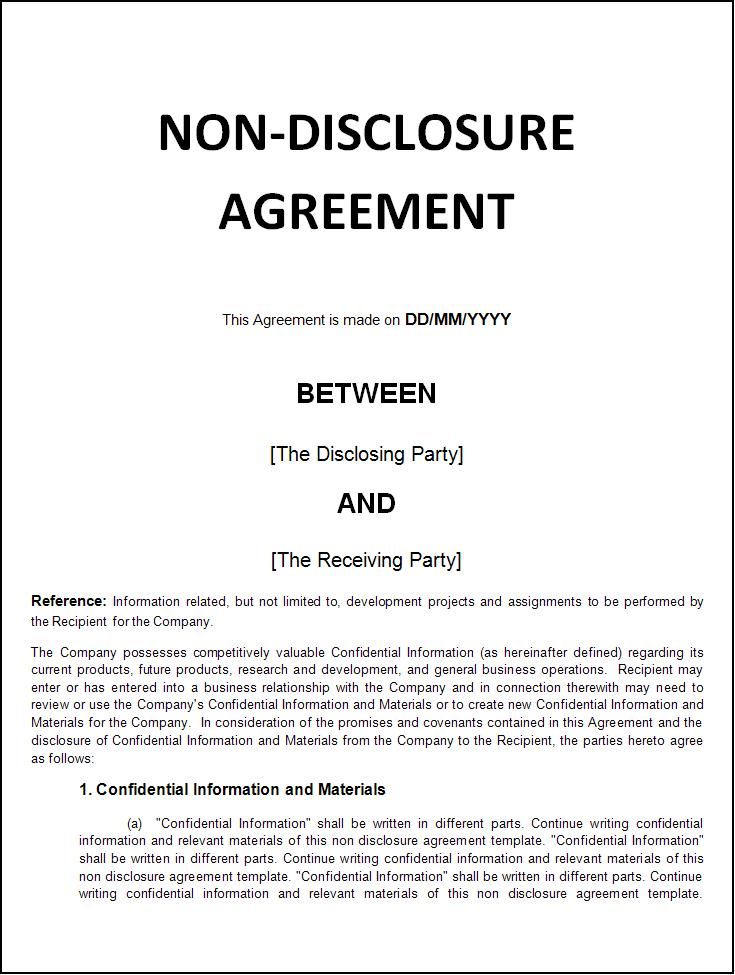 a non -disclosure agreement is shown in orange and black, with the word