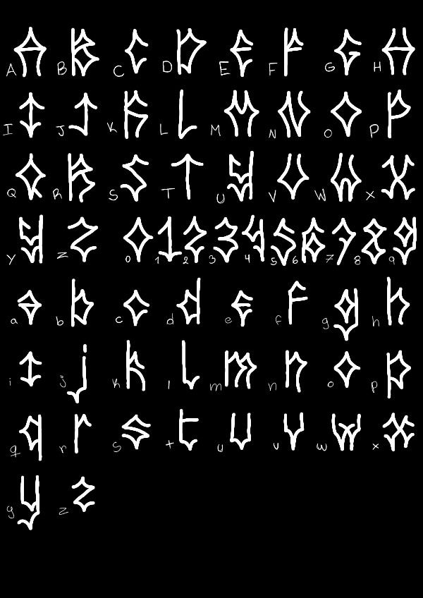 the letters and numbers are all written in white ink on a black background with an arrow