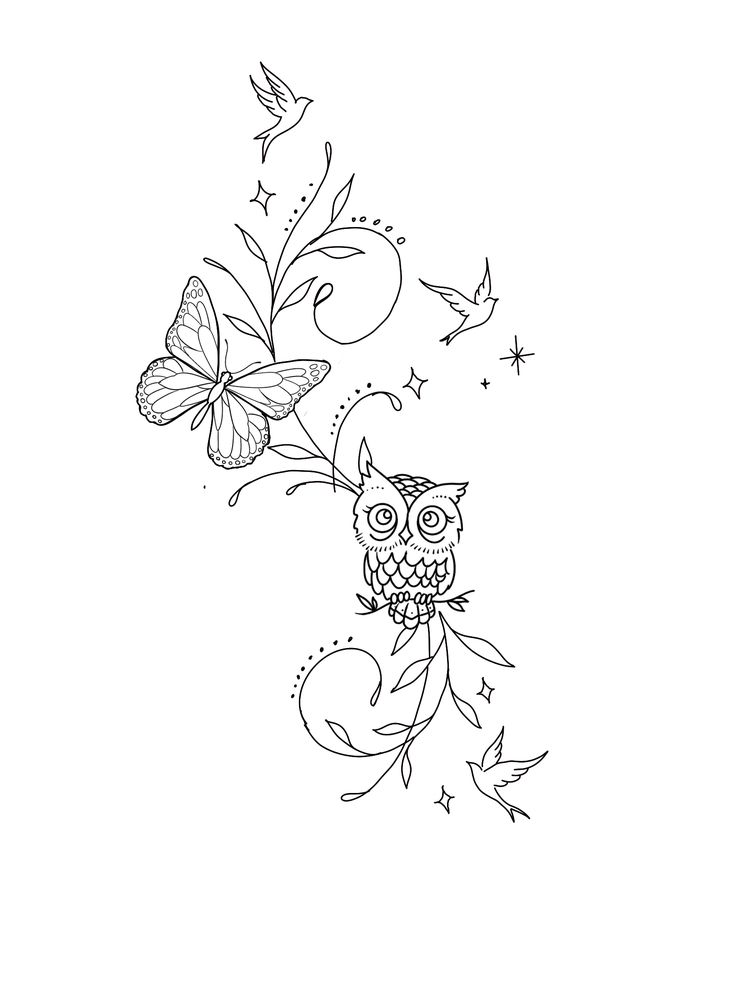 an owl and butterfly tattoo design