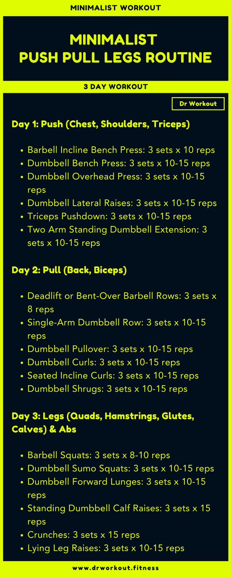 Minimalist Push Pull Legs Routine Pull And Push Workouts, Pull Push Leg Workout, 4 Day Push Pull Workout Routine, Push Pull Legs Workout Plan Men, Push Pull Legs Workout Plan For Women, Push Pull Workout Routine, Dr Workout, Push Pull Legs Routine, Push Pull Legs Workout