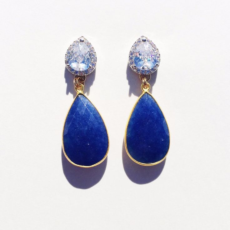 Silver CZ top. Blue Lapis teardrop bottom. Glam Jewelry, Blue Lapis, Bridal Earrings, Drop Earrings, Silver, Gifts, Blue