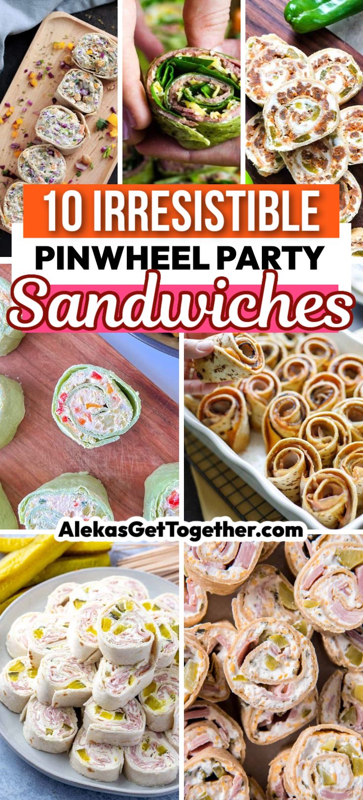 several pictures of sandwiches and other food items with the words, 10 irresistiblely pinwheel party sandwiches