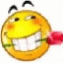 a smiley face holding a red rose in it's mouth