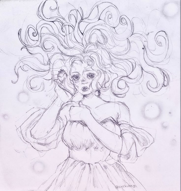 a drawing of a woman with curly hair