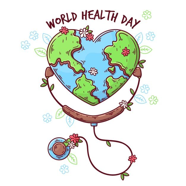 a heart shaped earth with the words world health day on it and flowers around it