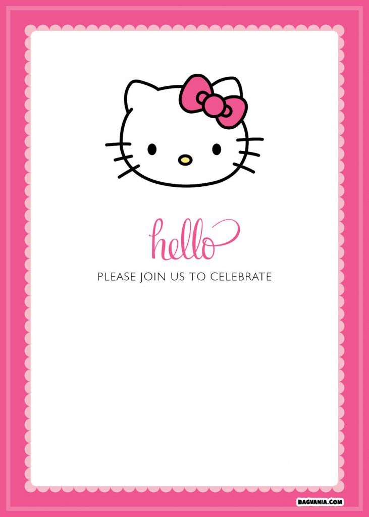 a hello kitty birthday card with the words hello please join us to celebrate on it