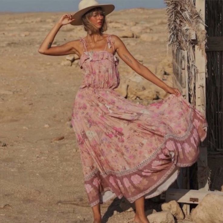 Maxi Dress Boho Floral Print Decorative Tassel Strings Optional Adjustable Shoulder Ties Tags: Boho Retro Vintage Spell Gypsy Vici Free People Anthropologie Revolve Love Lemon Reformation Zara Faithful Johnny Coachella Bohemian Hippy Chic Pink Flowy Boho Dress For Spring, Feminine Pink Boho Dress For Spring, Pink Casual Boho Beach Dress, Feminine Pink Boho Dress For Summer, Casual Pink Boho Beach Dress, Pink Casual Boho Dress For The Beach, Pink Boho Dress For Day Out, Pink Casual Boho Dress For Beach, Casual Pink Boho Dress For Vacation