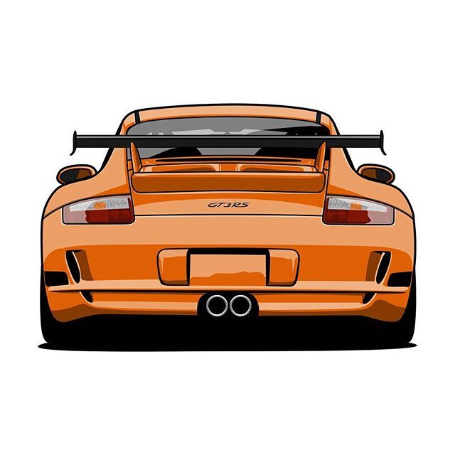 an orange sports car is shown in this drawing, it looks like the back end of a