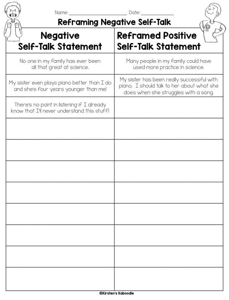 a self - statement worksheet with the words reffacing negative and negative