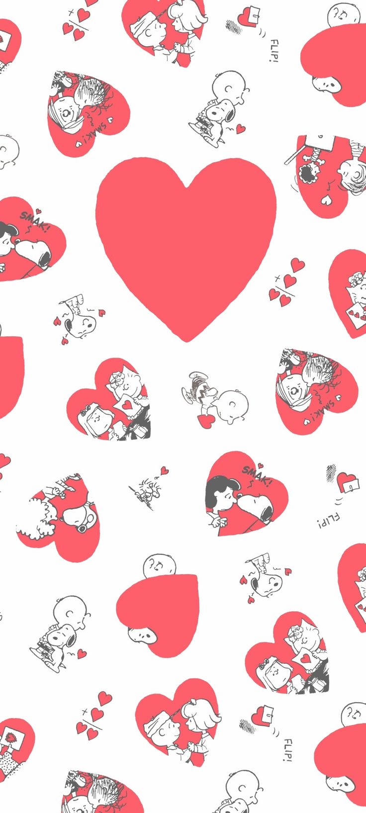 a red heart surrounded by small hearts on a white background with black and red doodles