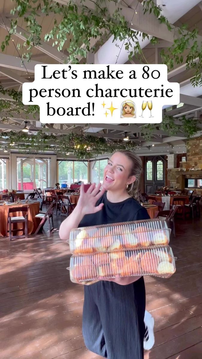 a woman holding a basket full of donuts in front of her face with the caption let's make a 80 person character board