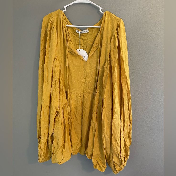 Shein Women’s Blouse. Mustard Yellowish/ Gold Color. Gauze Type Of Fabric. Nwt. Very Oversized Imo. Super Cute. Size 4x Long Sleeve Rayon Tops For Brunch, Rayon Long Sleeve Tops For Brunch, Summer Long Sleeve Rayon Peasant Top, Oversized Long Sleeve Blouse For Brunch, Casual Tunic Tops For Brunch, Casual V-neck Tunic For Brunch, Fall Casual Tunic For Brunch, Flowy Long Sleeve Rayon Peasant Top, Oversized Rayon Summer Blouse