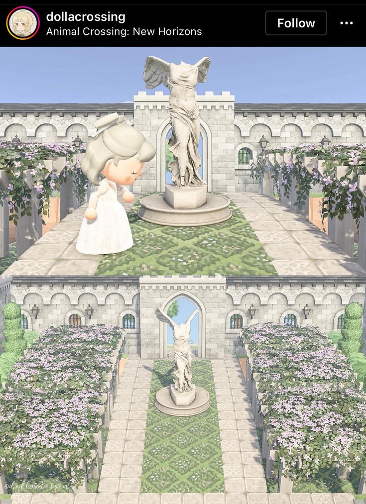 an animated image of a woman in a white dress sitting on top of a statue