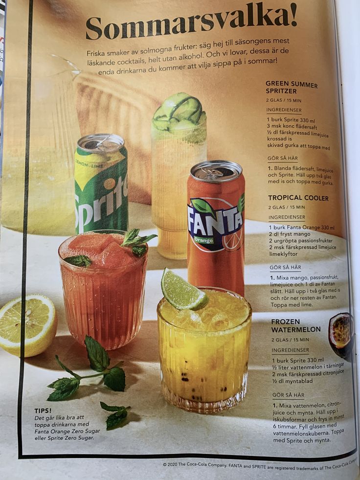 an article in a magazine about drinks and cocktails with pictures of different beverages on the page