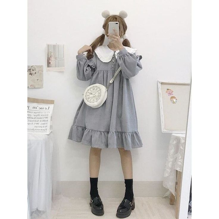 Kawaii Lolita Cute Corduroy Long Sleeve Dolly Dress One Size: Shoulders: 53cm Bust: 94cm Waist: 90cm Length: 89cm Sleeve: 46cm Material: Polyester, Lanon Japanese Korean Fashion, Dolly Dress, Mori Girl Fashion, Style Kawaii, Korean Fashion Outfits, Cottagecore Fashion, Mori Girl, Kawaii Clothes, Korean Hairstyle