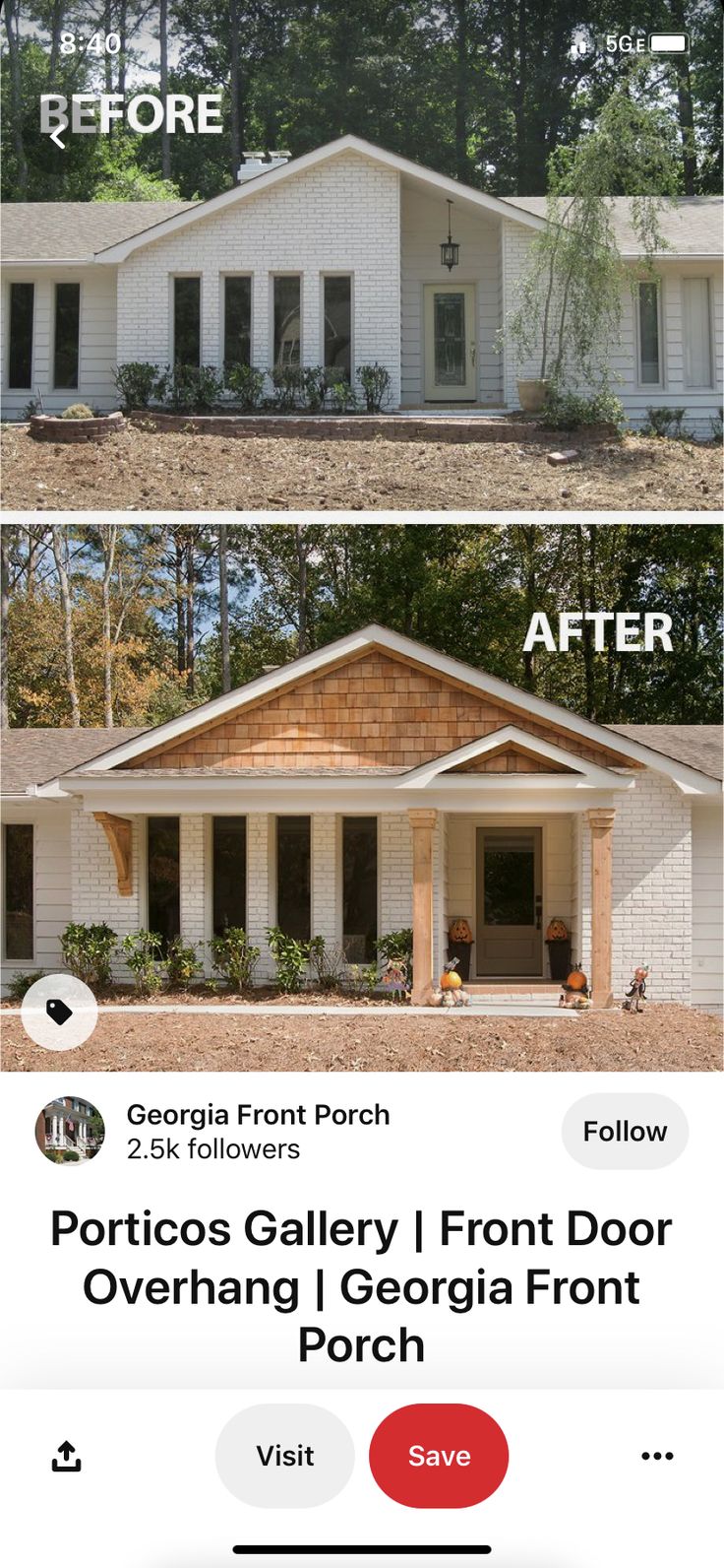 the before and after shots of a house with two porchs, one in white