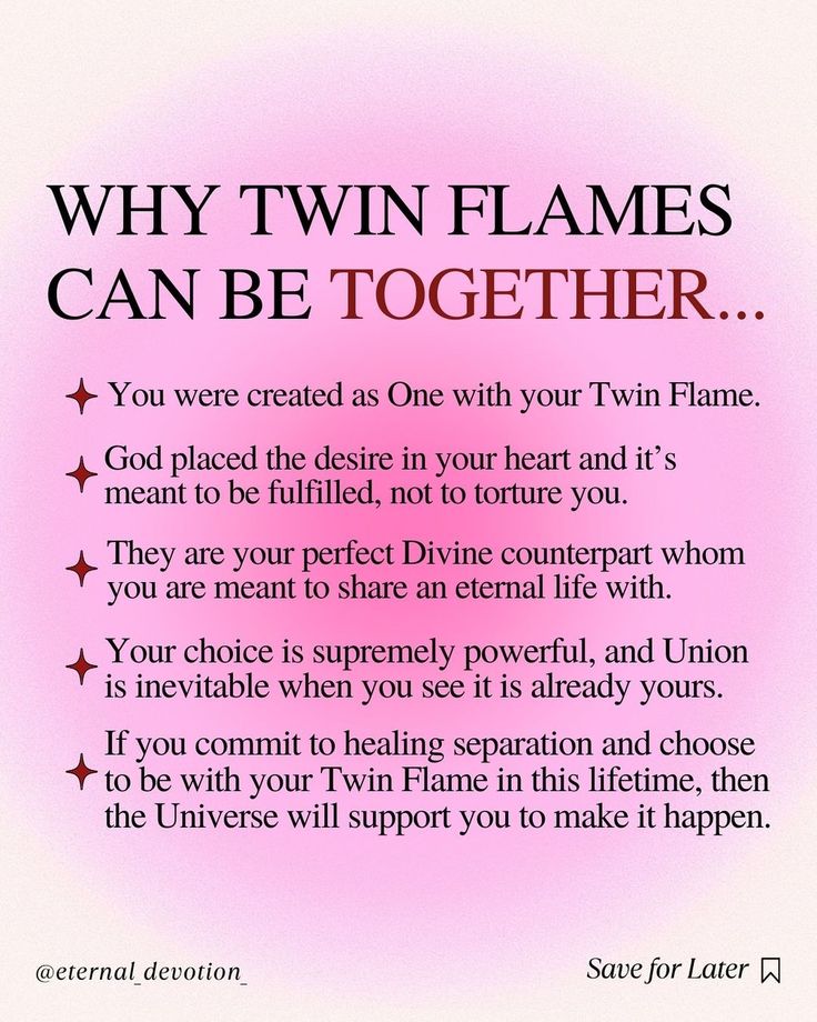 a pink poster with the words, why twin flames can be together you were created as one with your twin flame