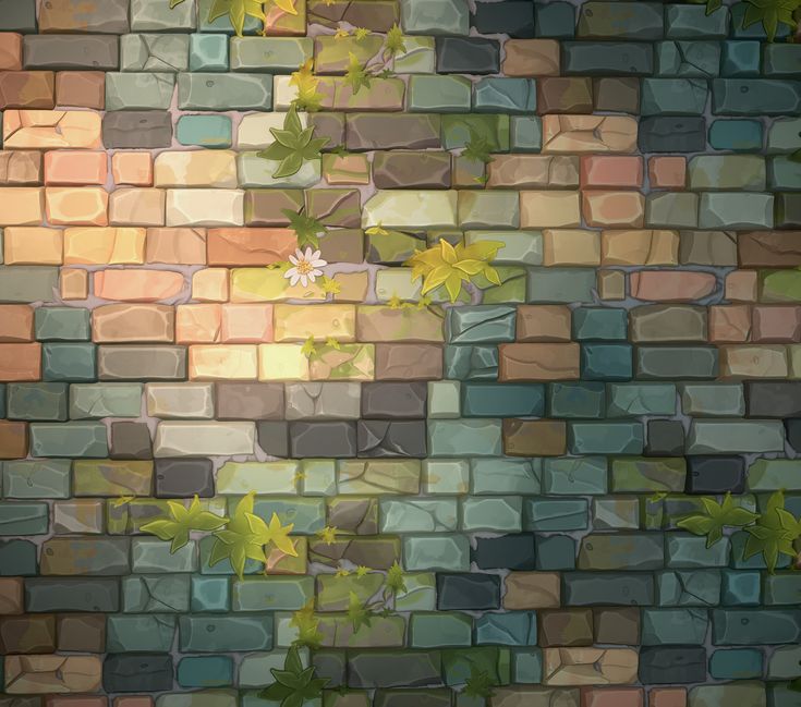 a brick wall with green leaves on it