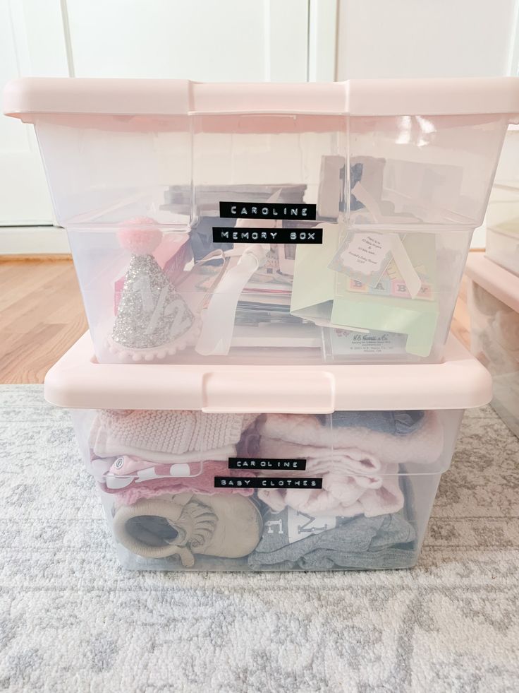 a plastic storage container filled with lots of items