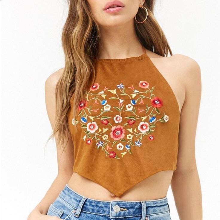 Suede Halter Crop Top Backless And Self-Tie Size Small This Top Is Giving Festival Vibes! Brand New, Tags Are Still On! *Cover Photo Is For Reference Embroidered Halter Top, Brown Bohemian Crop Top For Spring, Brown Sleeveless Halter Top For Spring, Brown Sleeveless Crop Top For Summer, Bohemian Brown Crop Top For Spring, Sleeveless Brown Crop Top For Summer, Chic Spring Festival Crop Top, Spring Festival Halter Crop Top, Brown Halter Neck Top For Summer