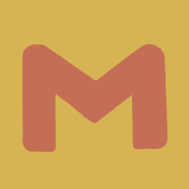 the letter m is made up of red and yellow letters on a yellow background with an orange rectangle